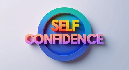 Fototapete - self confidence text digital graphic 3d text contrast circular gradient design on plain white background