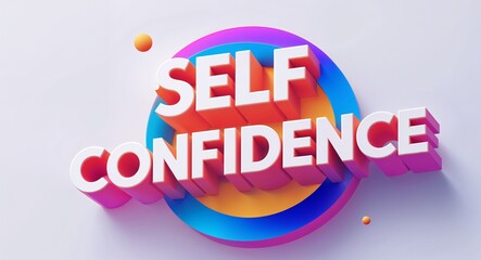 Fototapete - self confidence text digital graphic 3d text contrast circular gradient design on plain white background