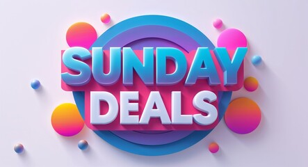 Fototapete - Sunday deals text digital graphic 3d text contrast circular gradient design on plain white background