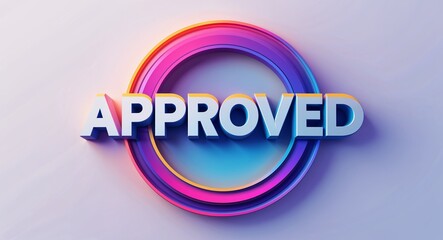 Fototapete - approved text digital graphic 3d text contrast circular gradient design on plain white background