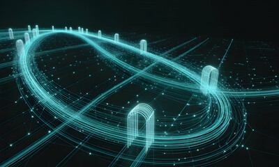 Aufkleber - Futuristic Network Abstract Data Flow and Connections Visualization