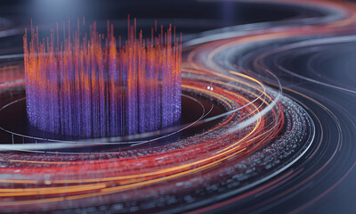 Aufkleber - Abstract Data Visualization Swirling Lines and Glowing Data Points