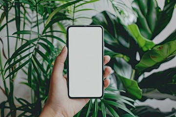 High Resolution of Holding Phone with Screen Mockup