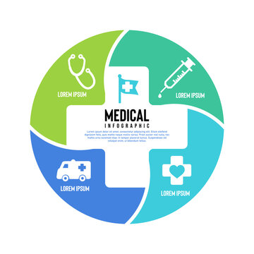 Vector plus infographic, medical diagram, healthcare graph, hospital presentation, emergency chart. Medicine doctor logo. Concept with 4 options, parts, steps, processes.
