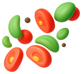 Poster - Floating Red and Green Organic Shapes 3D Illustration