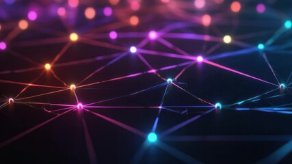 Fototapete - Global Network Connection: Vibrant nodes of light interconnected by glowing lines, symbolizing a worldwide network, data flow, and digital connectivity.