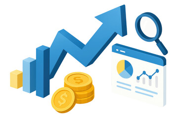 Poster - Financial growth chart data analysis coins isolated on a white background