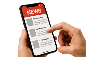 Poster - Smartphone displaying news headlines isolated on a white background