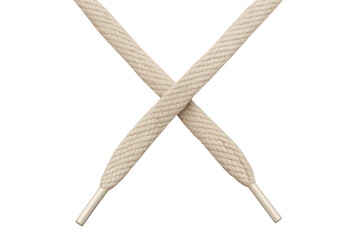 Poster - Beige shoelaces forming x-shape, crossing against white background, representing minimalist design element for fashion and footwear concepts