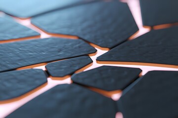 Poster - Abstract dark geometric shapes with glowing pink and orange light background