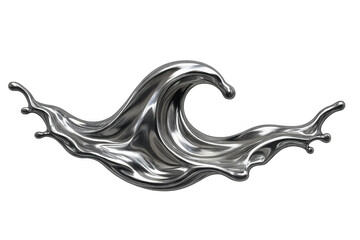 Poster - Silver metallic liquid creating dynamic wave pattern, representing sleek technological elegance and luxurious design potential