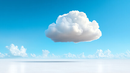 Poster - A fluffy white cloud floats in a bright blue sky, creating a serene and tranquil atmosphere ideal for nature enthusiasts.
