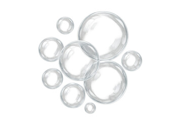 Poster - Cluster of transparent soap bubbles floating on a checkered background, creating a clean and airy atmosphere
