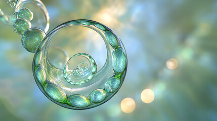 Poster - Abstract representation of a spiral structure showcasing intricate patterns and light reflections in shades of green and blue.