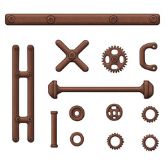 Poster - detailed brown mechanical parts for industrial and engineering applications, isolated on transparent