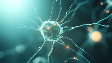 Poster - Close-up view of a neuron with intricate network of dendrites and synapses, showcasing the beauty of cellular structures in science.