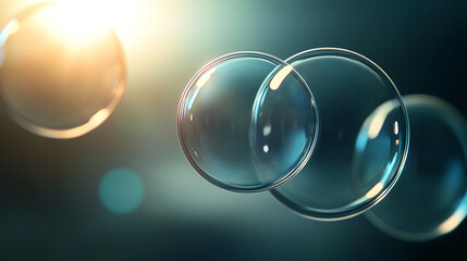 Poster - Close-up view of soap bubbles reflecting light, showcasing delicate textures and vibrant colors in a dreamy atmosphere.