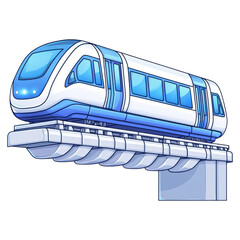 Poster - Futuristic Monorail Train on Elevated Track in Modern Cityscape Illustration, isolated on transparent background.