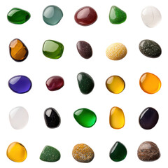 Poster - Colorful Assortment of Smooth, Polished Gemstones in Various Shapes and Sizes, isolated on transparent background.