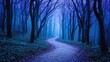 © PBMasterDesign - Breathing meditation for emotional strength and healing concept. Mysterious winding path through a foggy, blue-toned forest.