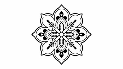Poster - Detailed symmetrical floral design with intricate petal and leaf patterns in black and white art form created with generated ai