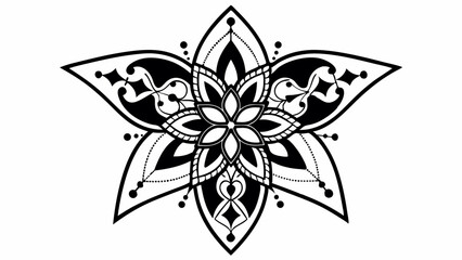 Poster - Detailed floral design with symmetrical patterns and intricate line work in black and white style created with generated ai