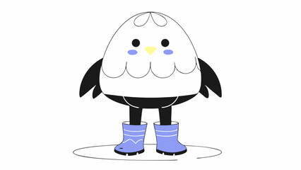 Poster - Illustration of a cartoon bird with blue boots standing on a puddle in a simple style design created with generated ai