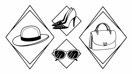 Poster - Fashion accessories set including a hat shoes sunglasses and a handbag in diamond shaped frames design is here created with generated ai