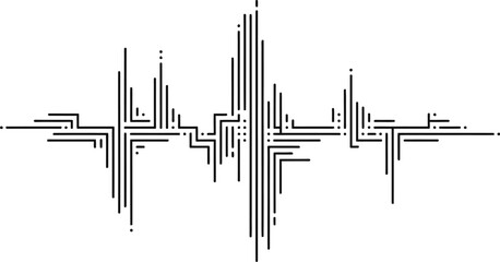 Abstract black and white illustration of a digital sound wave pattern for design