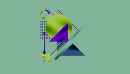 Aufkleber - Abstract composition features geometric shapes, vibrant colors, layered elements. Minimalist design with subtle gradients, modern aesthetic.