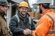 © Scaps Boom - Construction worker and contractor, client shaking hands with a team builder at a renovation site., Generative AI