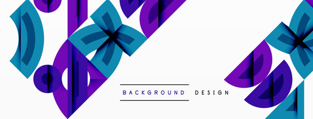 Aufkleber - Abstract geometric shapes, purple and blue hues, modern design. Clean white space provides contrast, ideal backdrop.