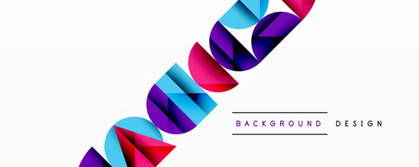 Poster - Abstract colorful shapes form dynamic diagonal pattern. Minimalist design with text elements, clean white background. Modern aesthetic.