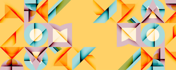Poster - Abstract geometric pattern. Shapes overlap, creating vibrant visual texture. Warm yellow background dominates composition.