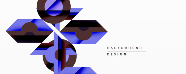 Poster - Abstract geometric design features layered blue, maroon shapes. Minimalist composition with dynamic lines creates modern visual impact. White background emphasizes forms.