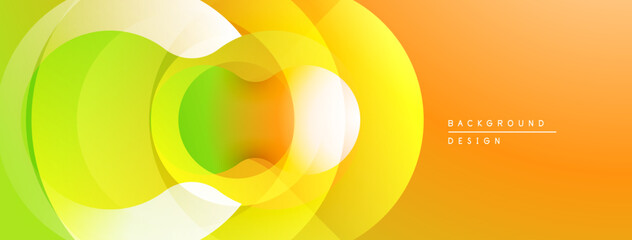 Poster - Abstract vibrant layers create flowing gradient effect. Circular shapes blend orange, yellow, green hues. Modern design element.