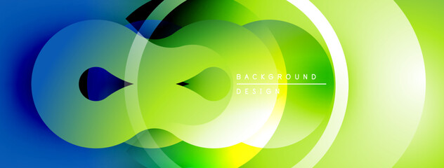 Poster - Abstract gradient shapes overlap. Vivid blues transition into greens, yellows. Minimalist design suggests modern aesthetic, clean lines.