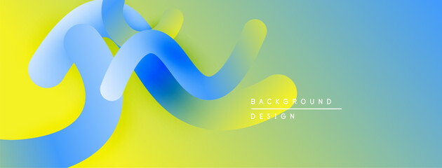 Aufkleber - Abstract fluid shapes, vibrant colors blend. Yellow, blue, turquoise create dynamic composition. Modern design element.