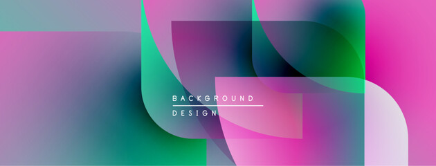 Poster - Abstract shapes blend vibrant pinks, purples, greens. Overlapping forms create dynamic visual texture. Modern design element.
