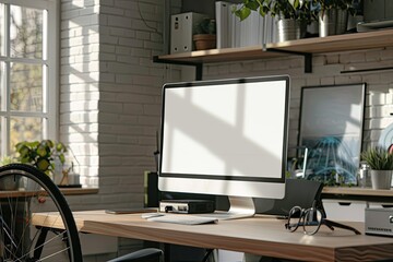 Pixel Perfect Image of Computer Monitor with Mockup Screen on the Desk
