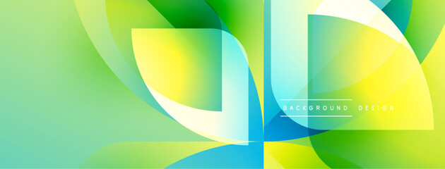 Poster - Abstract vibrant design. Overlapping shapes create dynamic gradient effect. Green, yellow, blue hues dominate composition. Modern aesthetic.