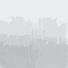 Poster - Abstract cityscape illustration featuring geometric shapes and textured grey gradients