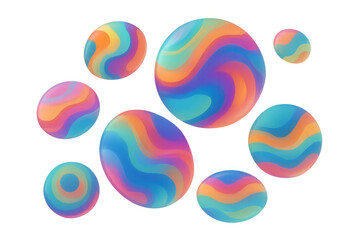 Poster - Vibrant rainbow spheres with swirling patterns creating a colorful and dynamic visual on a transparent background