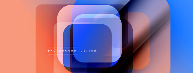 Poster - Abstract geometric shapes overlap. Orange, blue hues create modern design. Minimalist style, clean lines, vibrant colors present.