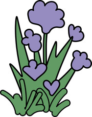 Aufkleber - simple purple flowers with green leaves. Cute floral illustration for kids crafts and nature theme.