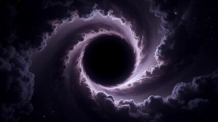 Wall Mural - Stunning 4K animation of a black hole surrounded by swirling dark nebula clouds creating a realistic cosmic mystery scene