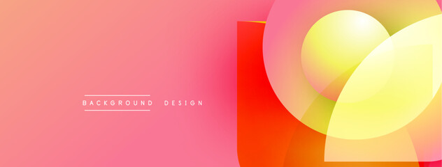 Aufkleber - Abstract design features overlapping circles, squares. Pink gradient background creates modern visual effect. Text reads background design.
