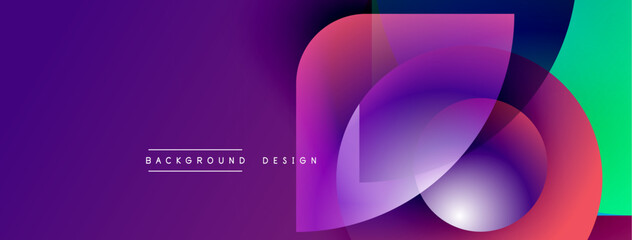 Poster - Abstract vibrant design features overlapping colorful shapes. Gradient purple, pink, teal hues create dynamic visual effect. Text reads background design.