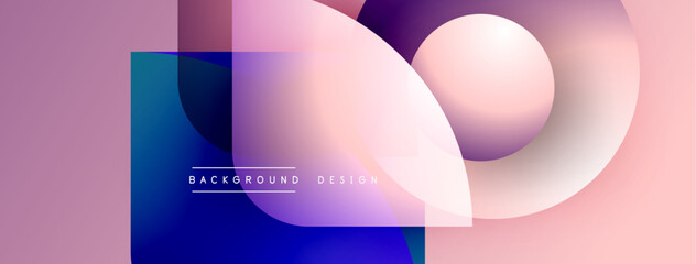 Poster - Abstract geometric shapes overlap. Soft pinks, blues create modern background. Minimalist design features circular elements, gradients.