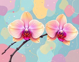 Poster - high quality, organic shapes reflecting orchids, minimal outlining, gentle pastel colors